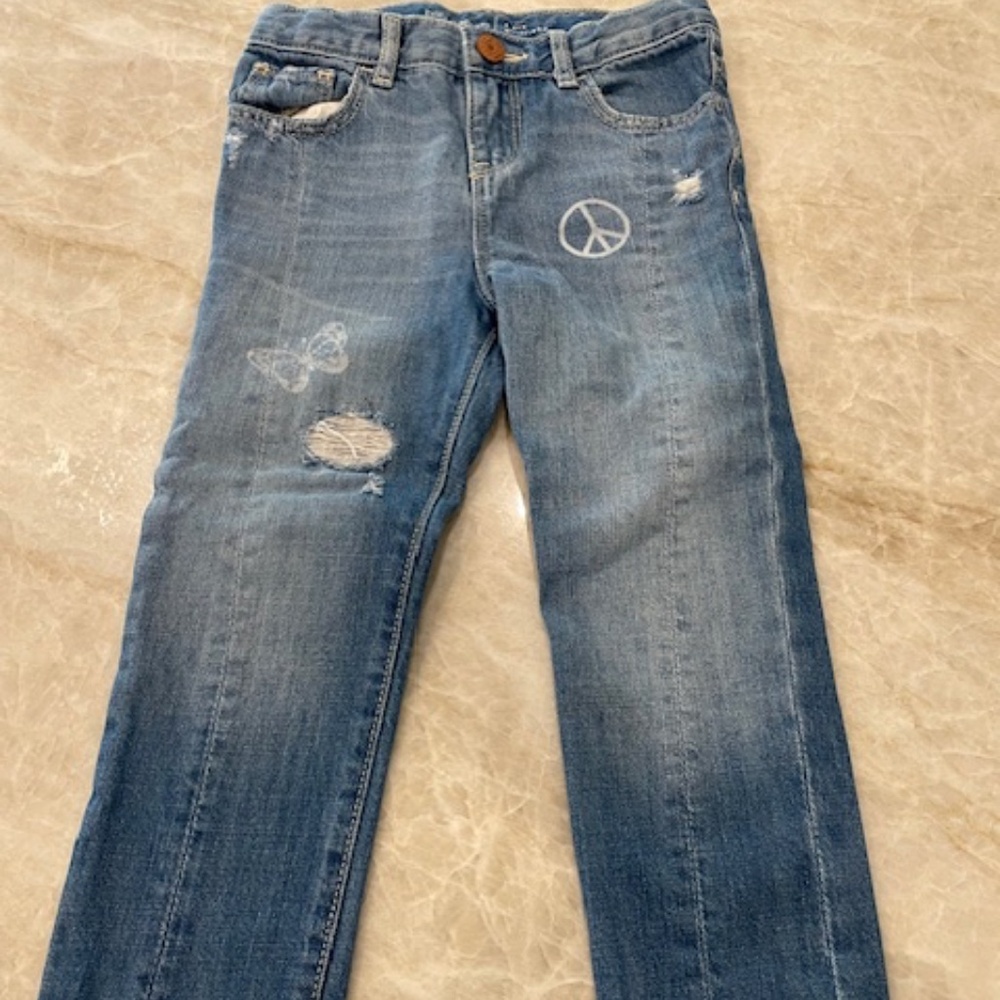 Baby Gap Distressed and Printed Girlfriend Jeans, Size 4 years